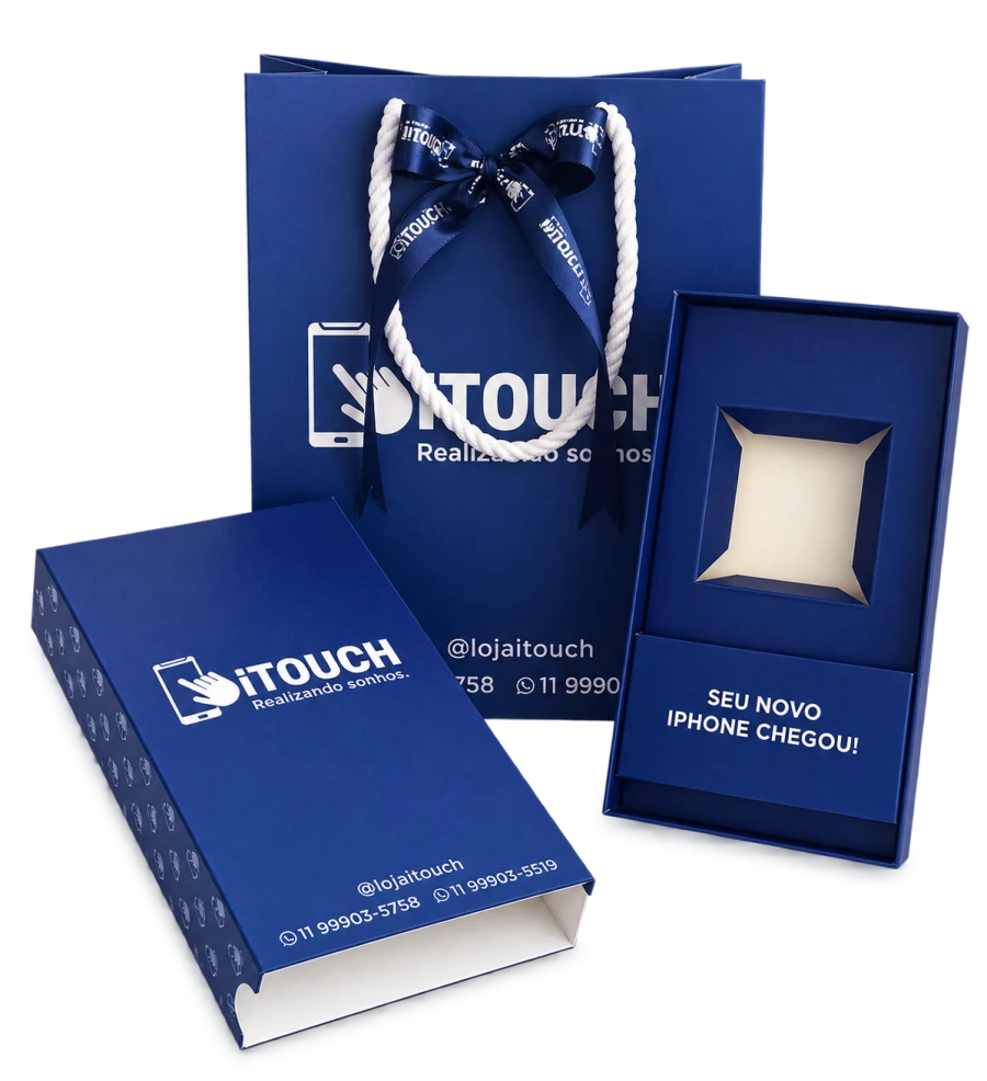 Kit de sacola e embalagem personalizada azul da iTouch.